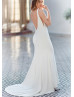 Beaded Ivory Satin V Back Sexy Wedding Dress